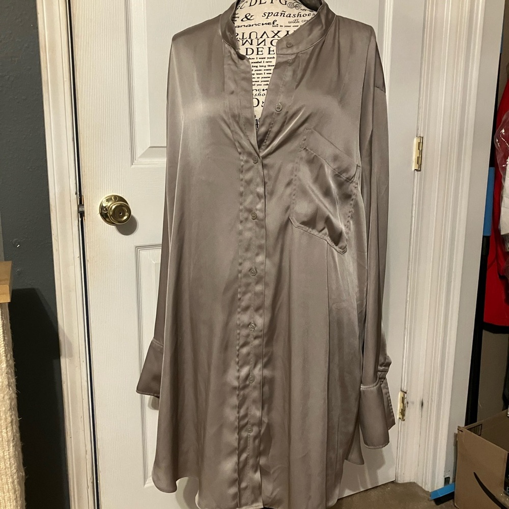 H&M Charcoal Gray Satin Shirt Dress